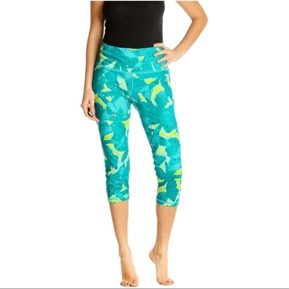 * Adidas Climalite Bright Green Patterned Midrise Cropped Leggings Size XS - Picture 1 of 6